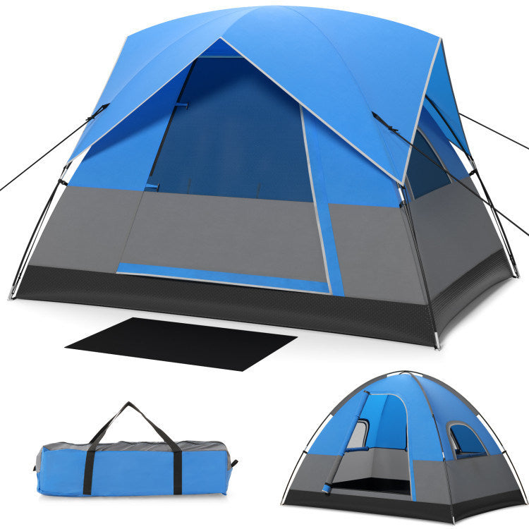 3 Person Outdoor Camping Tent With Removable Floor Mat For Camping Hiking Traveling Blue Mesh