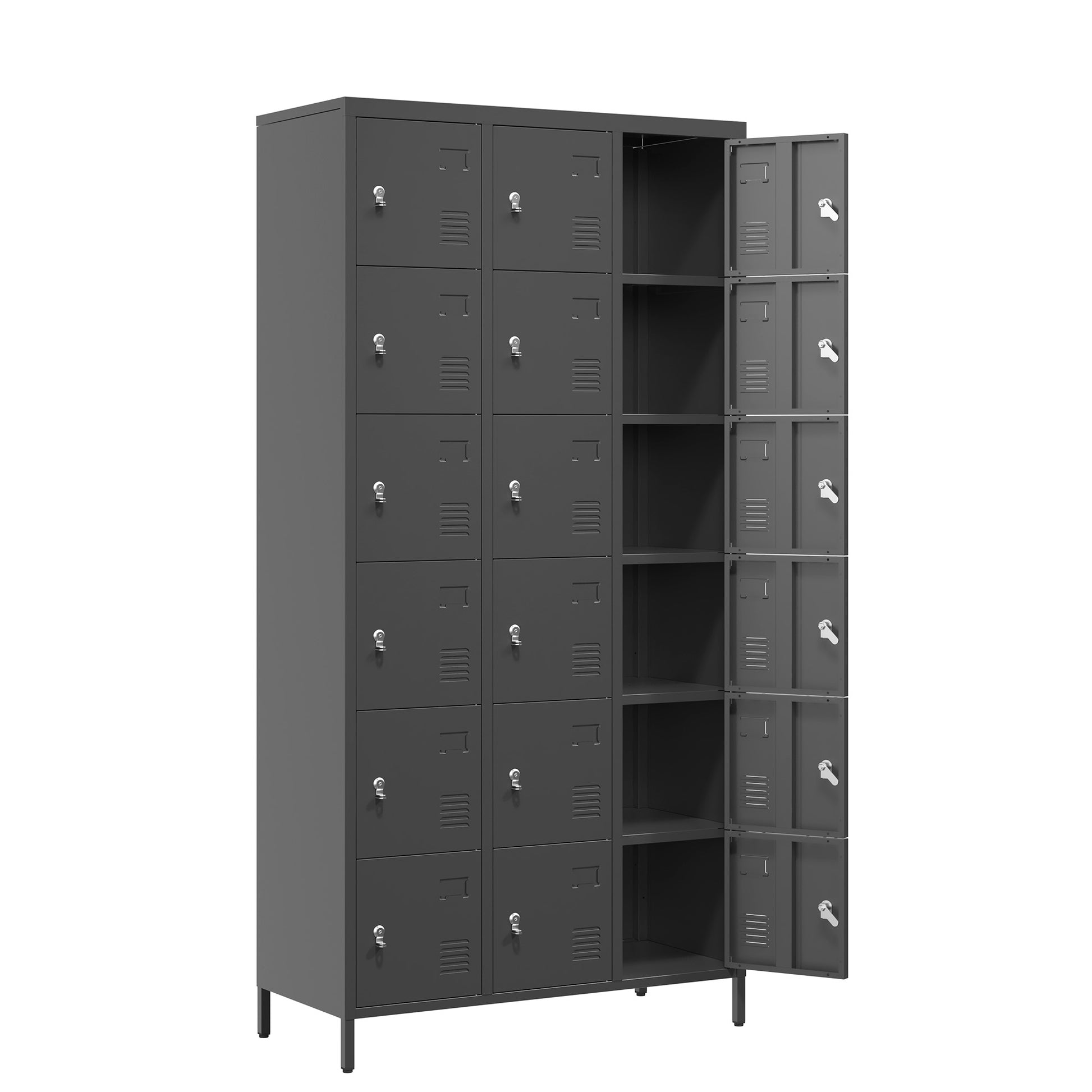18 Door 72"H Metal Lockers With Lock For Employees,Storage Locker Cabinet For Home Gym Office School Garage,Easy Assembly,Black Freestanding 5 Or More Spaces Black Primary Living Space Door Locks