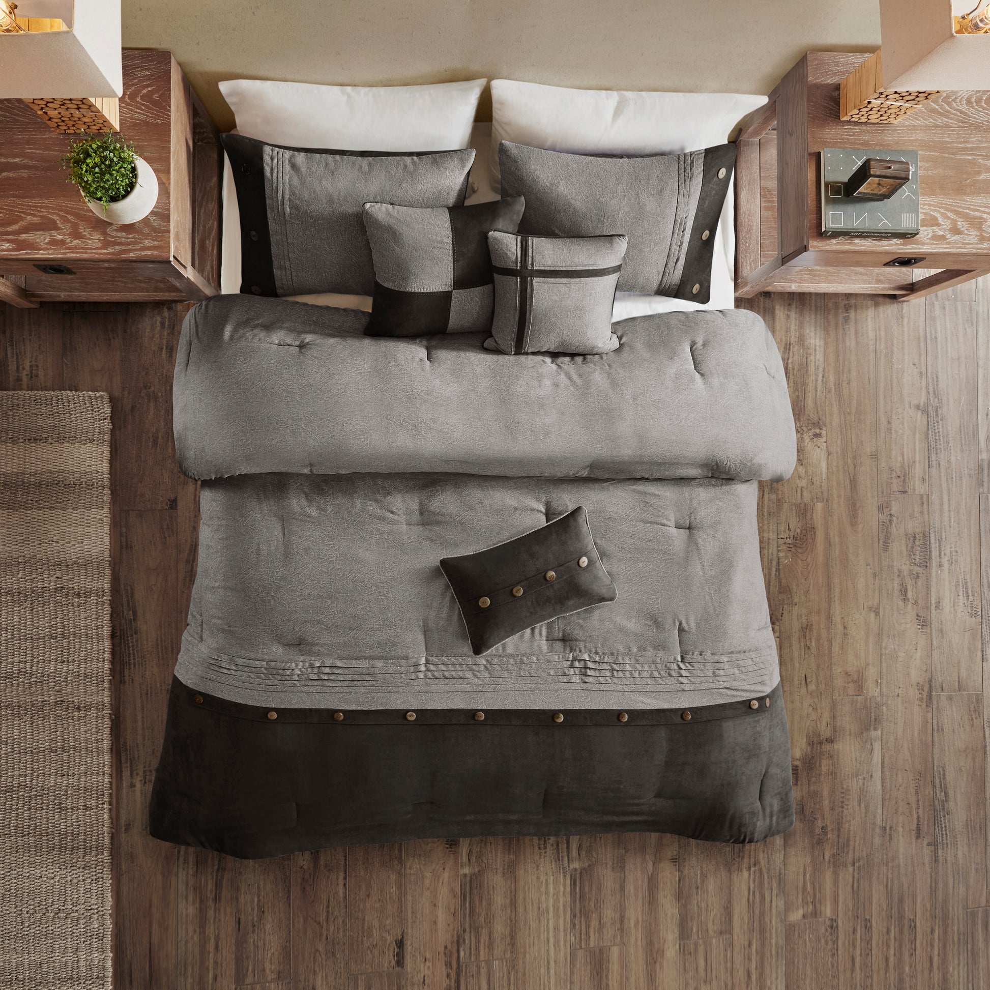 7 Piece Faux Suede Comforter Set Grey Queen Queen Grey Polyester