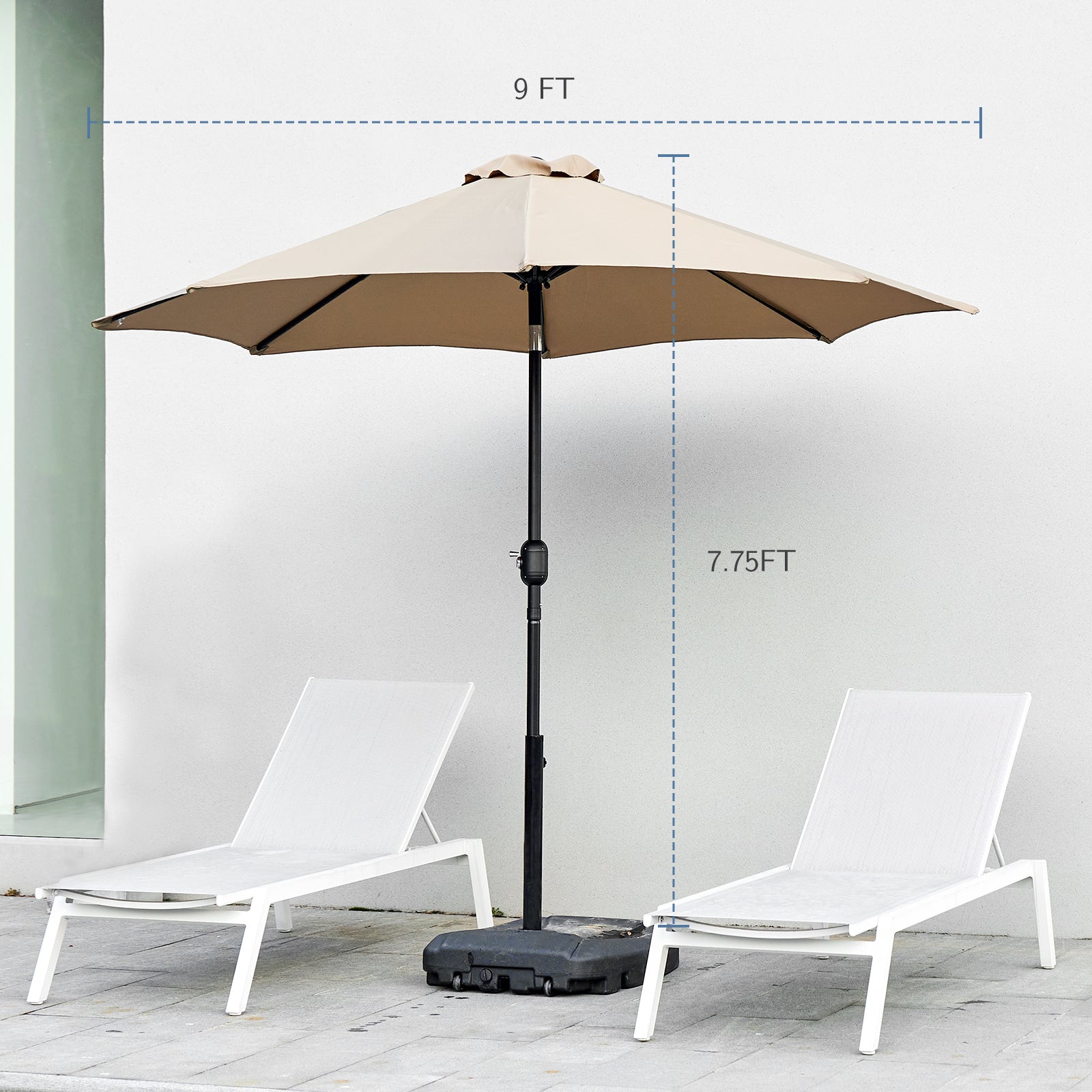 9 Foot Outdoor Patio Umbrella With Button Tilt And Crank, Outdoor Patio Market Table Umbrella Uv Protected And Waterproof, Khaki Khaki Polyester