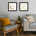 2 Piece Vignette Golden Merry Christmas Black Framed Wall Art For Living Room, Bedroom Wall Art Print For Home Decor By Mollie B Multicolor Wood Paper