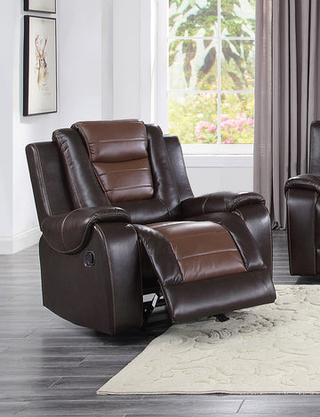 Modern Luxury Chair Glider Reclining 1Pc Formal Living Room Furniture Premium Faux Leather Upholstery Comfortable Two Tone Brown Finish Dark Brown,Light Brown Faux Leather Wood Primary Living Space Luxury,Modern Plywood,Solid Wood