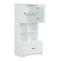 Tall And Wide Bathroom Floor Storage Cabinet, Bathroom Storage Unit, Freestanding Cabinet With 4 Doors, Adjustable Shelves, Open Multi Layer Shelves, White White Mdf