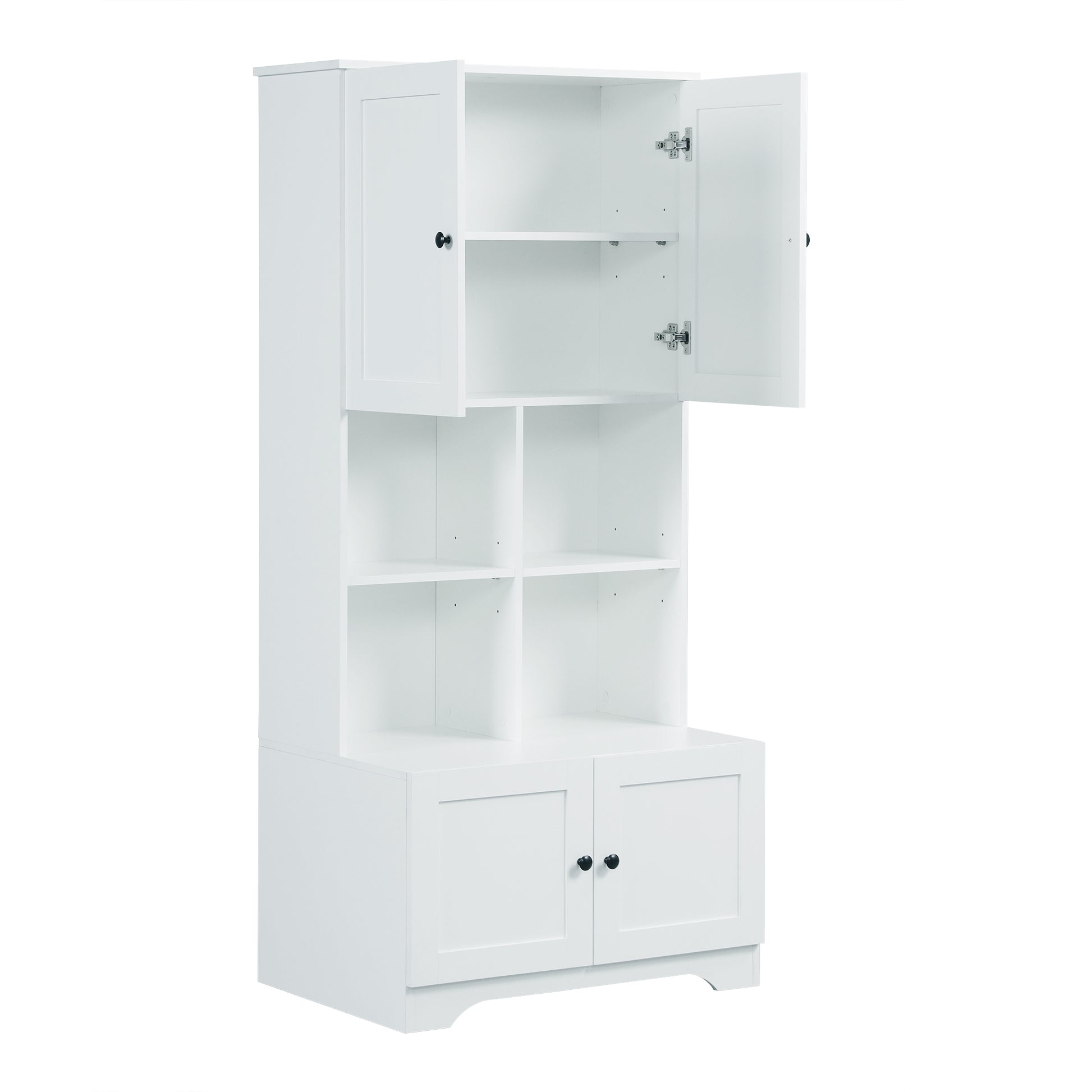 Tall And Wide Bathroom Floor Storage Cabinet, Bathroom Storage Unit, Freestanding Cabinet With 4 Doors, Adjustable Shelves, Open Multi Layer Shelves, White White Mdf