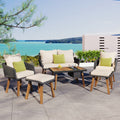 K&K 6 Piece Rope Patio Furniture Set, Outdoor Furniture With Acacia Wood Cool Bar Table With Ice Bucketdeep Seat Patio Conversation Set With Two Stools For Backyard Porch Balcony Black & Beige Yes Complete Patio Set Beige Black Seats 6 Weather Resistant