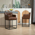 Coolmore Counter Height Bar Stools Set Of 2, Modern Barrel Bar Stool With Backrest And Arms, Black Metal Frames, Upholstered Bar Stools For Kitchen Island, Pub, Club Brown Pu Foam Pu Leather