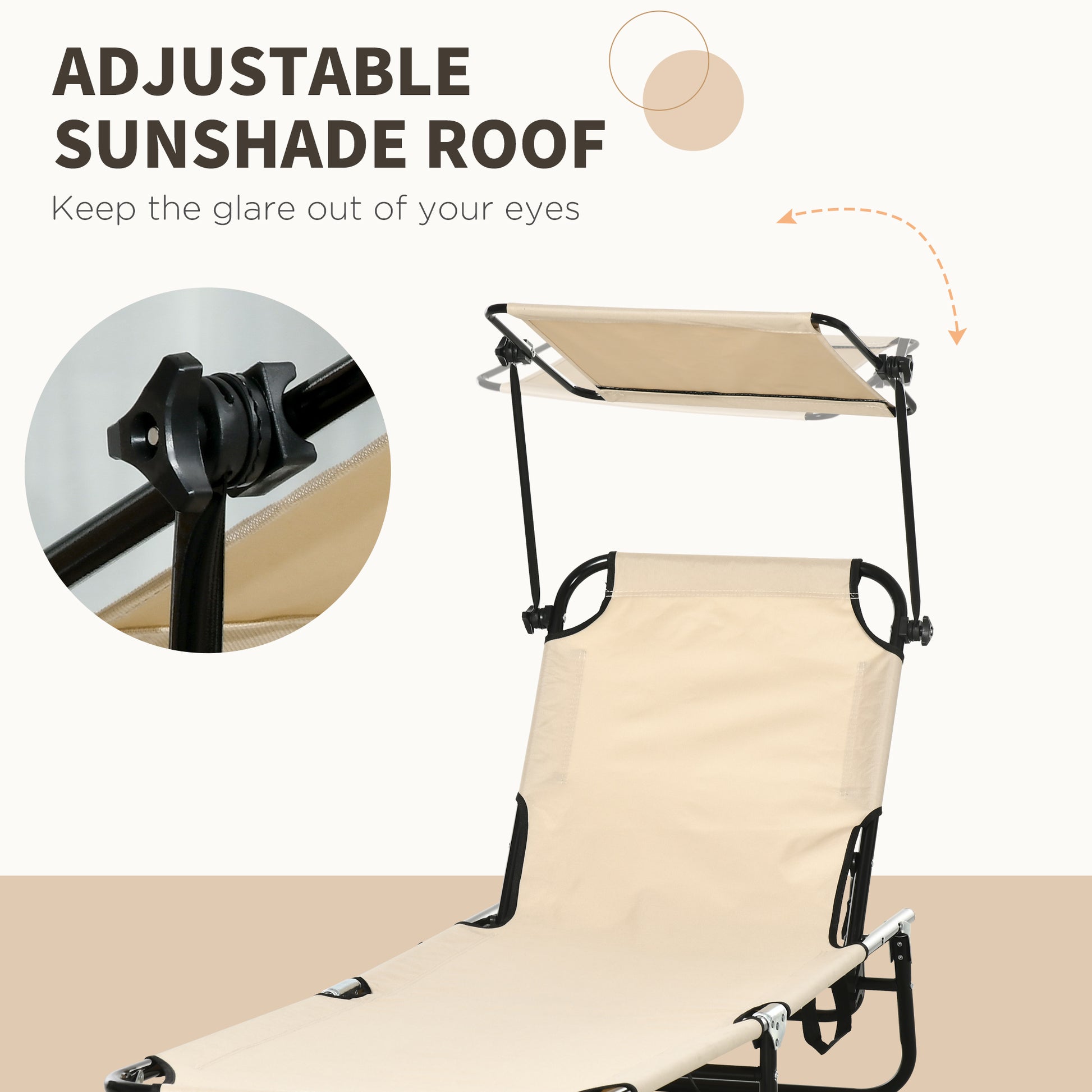 Outsunny Folding Chaise Lounge Pool Chairs, Outdoor Sun Tanning Chairs With Canopy Shade, Reclining Back, Steel Frame And Side Pocket For Beach, Yard, Patio, Tan Brown Steel