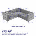 81.5 Inch Chenille Corner Sofal Shaped Sectional Couch, 5 Seater Corner Sofas With 3 Cushions For Living Room, Bedroom, Apartment, Office Grey Foam Chenille 5 Seat