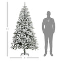 Homcom 7.5' Tall Unlit Snow Flocked Pine Artificial Christmas Tree With Realistic Branches, Green Green Plastic