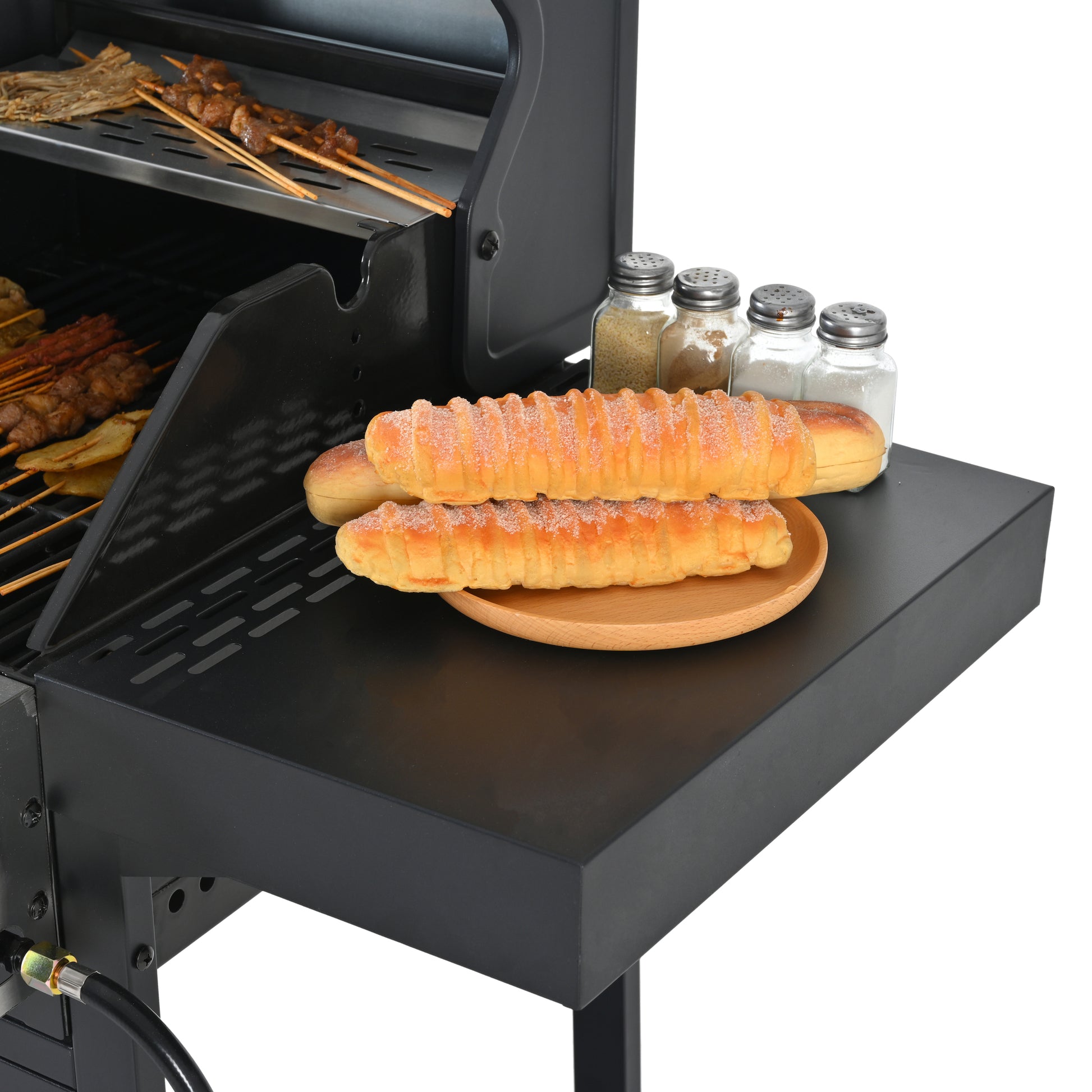 2 2 Multi Function Burner Gas Grill And Griddle Combo With Cover For Outdoor Cooking While Camping Or Tailgating Bbq,Frying,Pizza. Black And Silver Stainless Steel