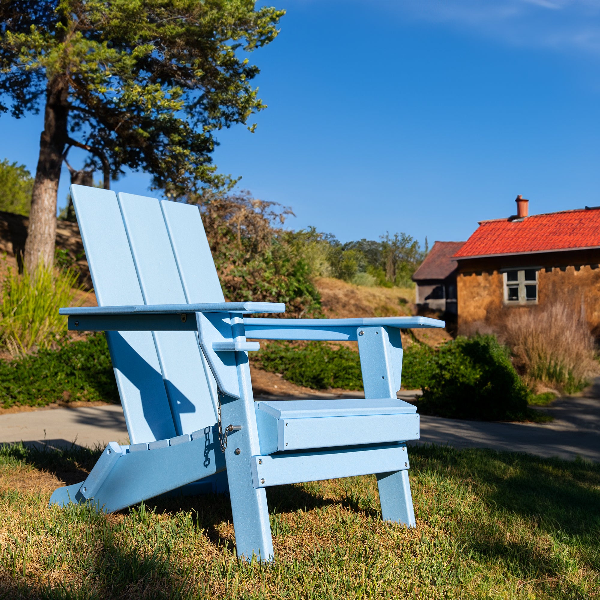 Hdpe Modern Folding Adirondack Chair, Ultra Durable Weather Resistant Design, Easy Folding With No Pins Needed, 300 Lb Capacity, Aqua Blue Aqua Blue Hdpe