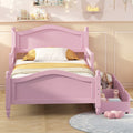 Twin Size Wood Platform Bed With Guardrails On Both Sides And Two Storage Drawers ,Pink Twin Pink Wood