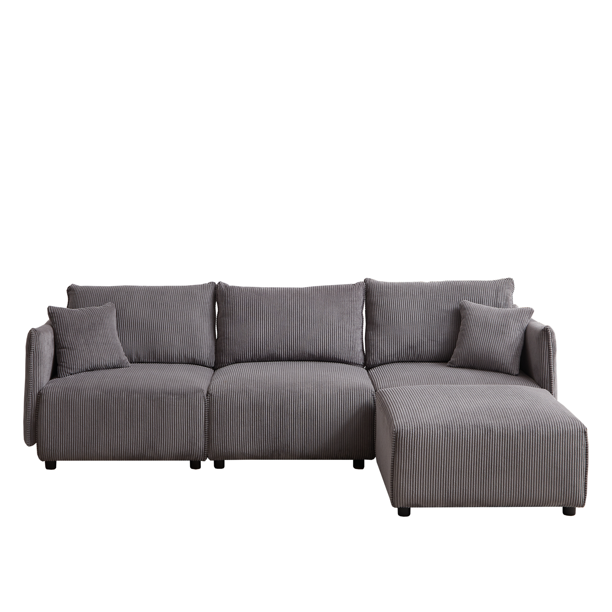 Multi Module Combination Style Sofa For Living Room, Bedroom And Other Lounge Spaces, Modern Minimalist Corduroy Combination Sofa With 2 Comfort Cushions With Usb & C Charging Ports,Gray,Two Sets Gray Foam Fabric 8 Seat