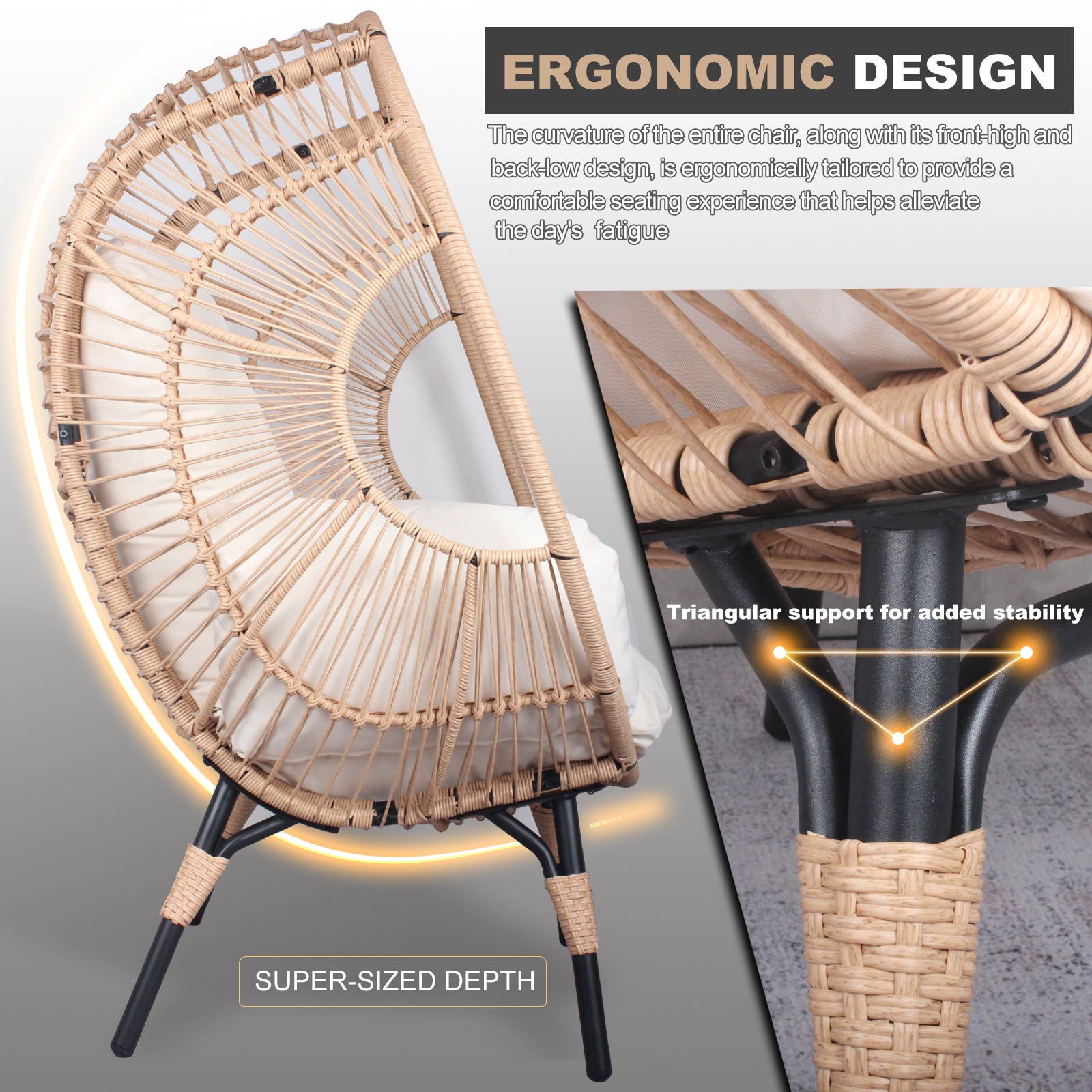 Patio Pe Wicker Egg Chair Model 2 With Natural Color Rattan Beige Cushion Yes Natural Foam Steel