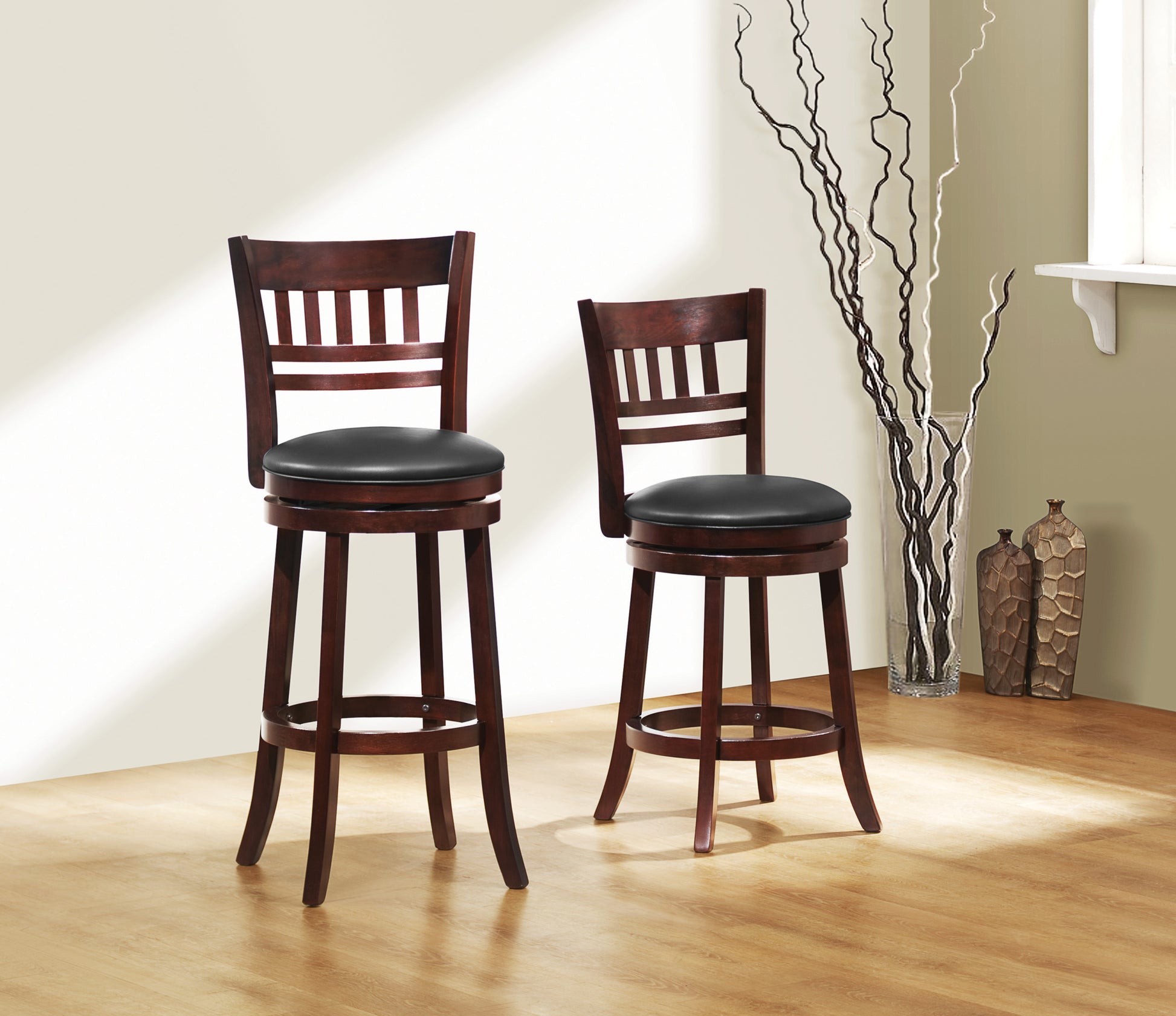 360 Degree Swivel Counter Height Chair Dark Cherry Finish Solid Wood Comfortable Footrest 1Pc Dining Furniture Cherry Dining Room Solid Wood