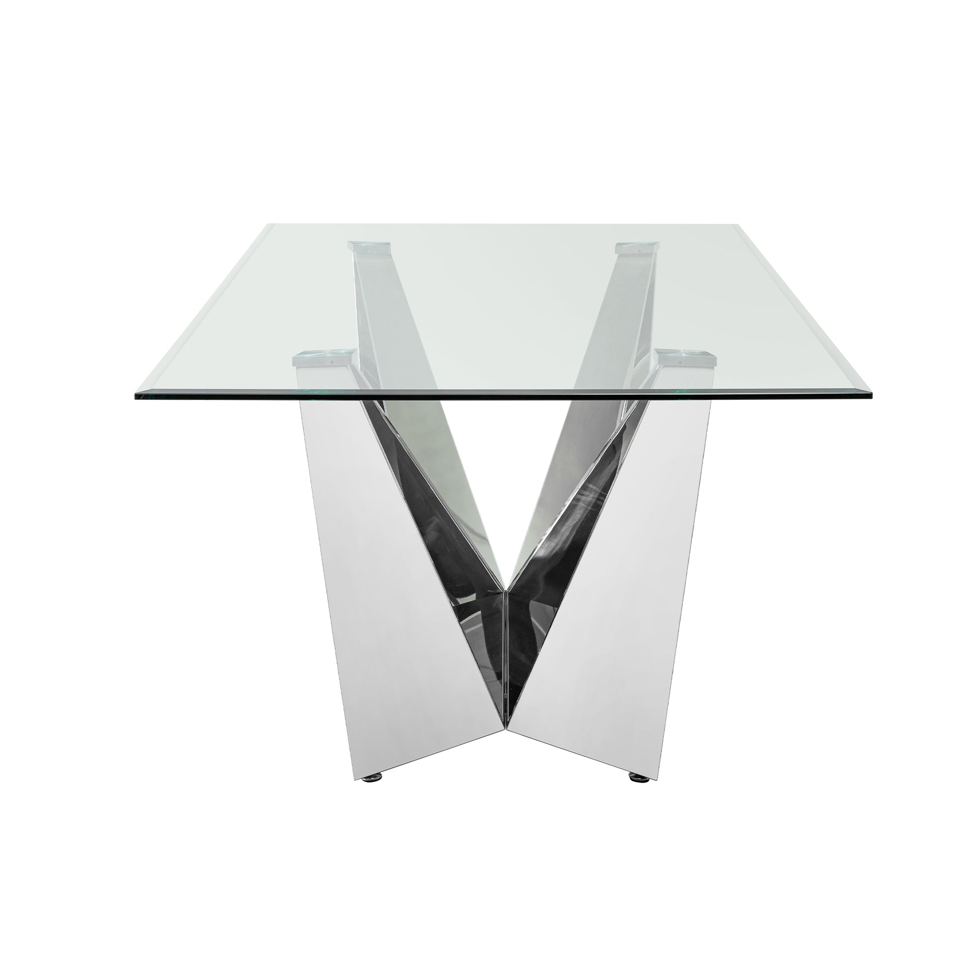 Clear Glass With Polished Stainless Steel Base 78" Dining Table Silver Seats 6 Mirrored Finish Dining Room Contemporary Rectangular Kitchen & Dining Tables Polished Rectangular Stainless Steel