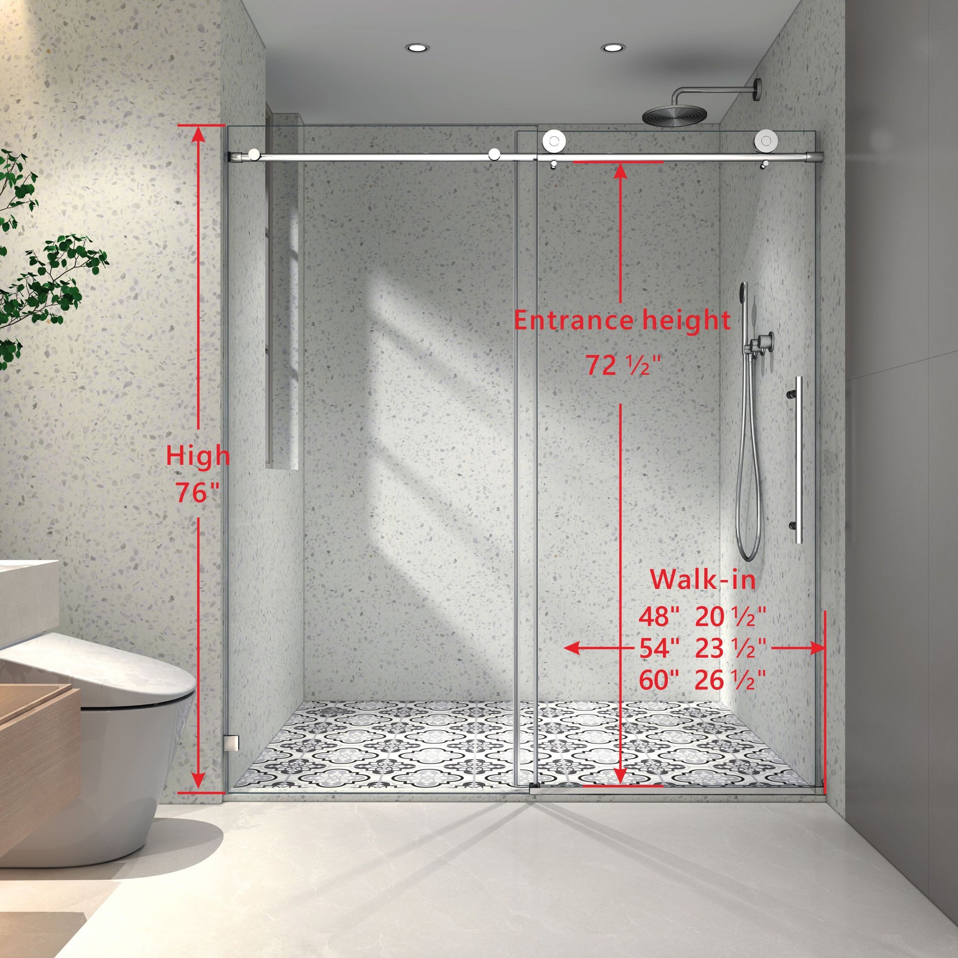 4876 Chrome Frameless One Fixed And One Shifted Shower Door, 70Mm 304 Stainless Steel Large Pulleys With Adjustable Soft Closing Function,With Nano Easy Cleaning And Stick Explosion Proof Menbrance Chrome Bathroom American Design,Minimalist Glass Metal