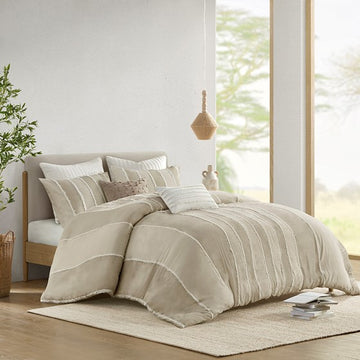 3 Piece Striped Cotton Duvet Cover Set Queen Multicolor Cotton