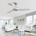 52 Inch Ceiling Fan Without Light 6 Wind Speed Timing Function 3 Solid Wood Blade Reversible Dc Motor Brushed Nickel Metal & Wood