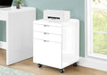 File Cabinet, Rolling Mobile, Storage Drawers, Printer Stand, Office, Work, Glossy White Laminate, Contemporary, Modern White Mdf