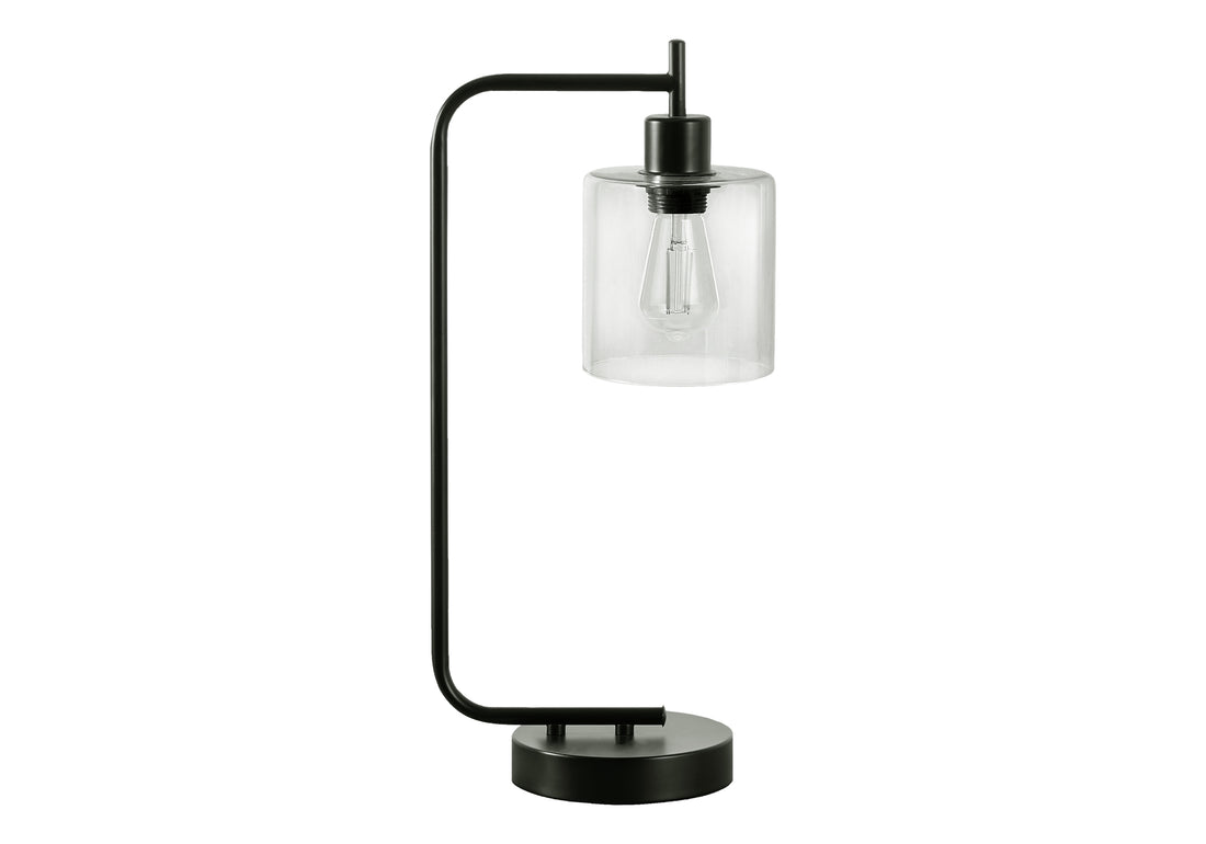 Lighting, 20"H, Table Lamp, Usb Port Included, Black Metal, Glass Shade, Modern Black Metal