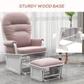 Homcom Nursery Glider Rocking Chair With Ottoman, Thick Padded Cushion Seating And Wood Base, Pink Pink Polyester