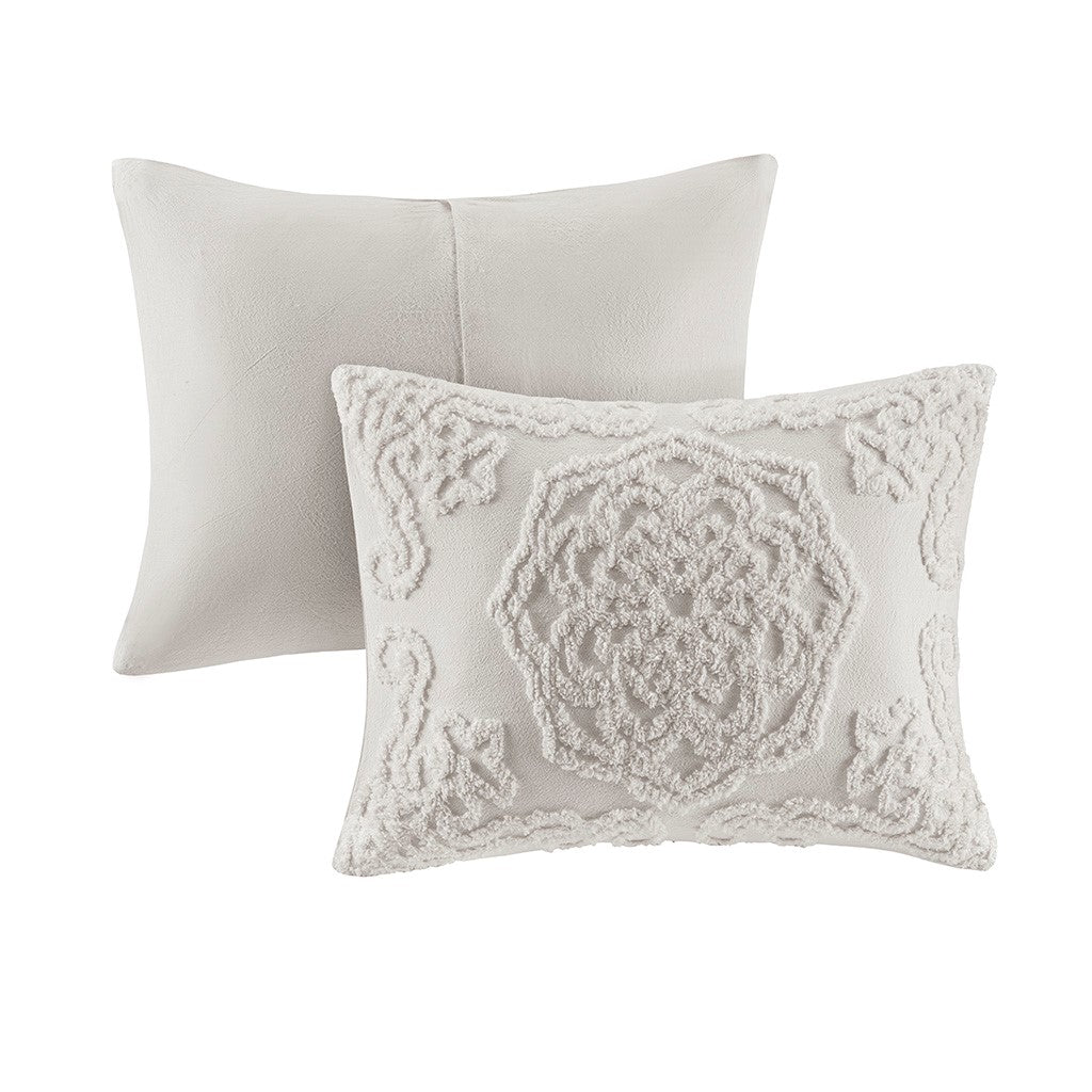3 Piece Tufted Cotton Chenille Medallion Comforter Set Grey King Cal King King Grey Cotton