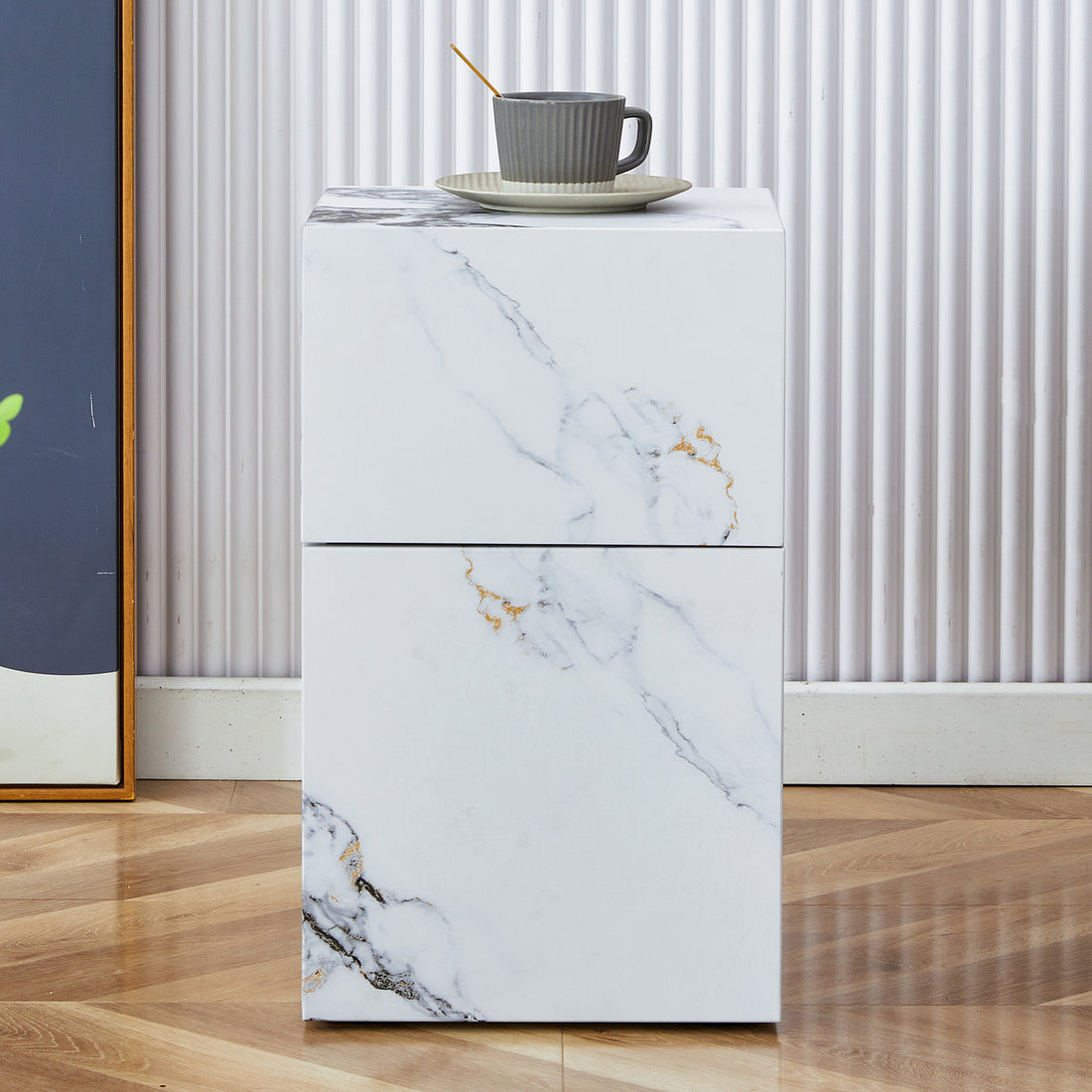 Compact Mdf Coffee Table: 11.81X11.81X19.69 Inches, Stylish Texture Design White Mdf