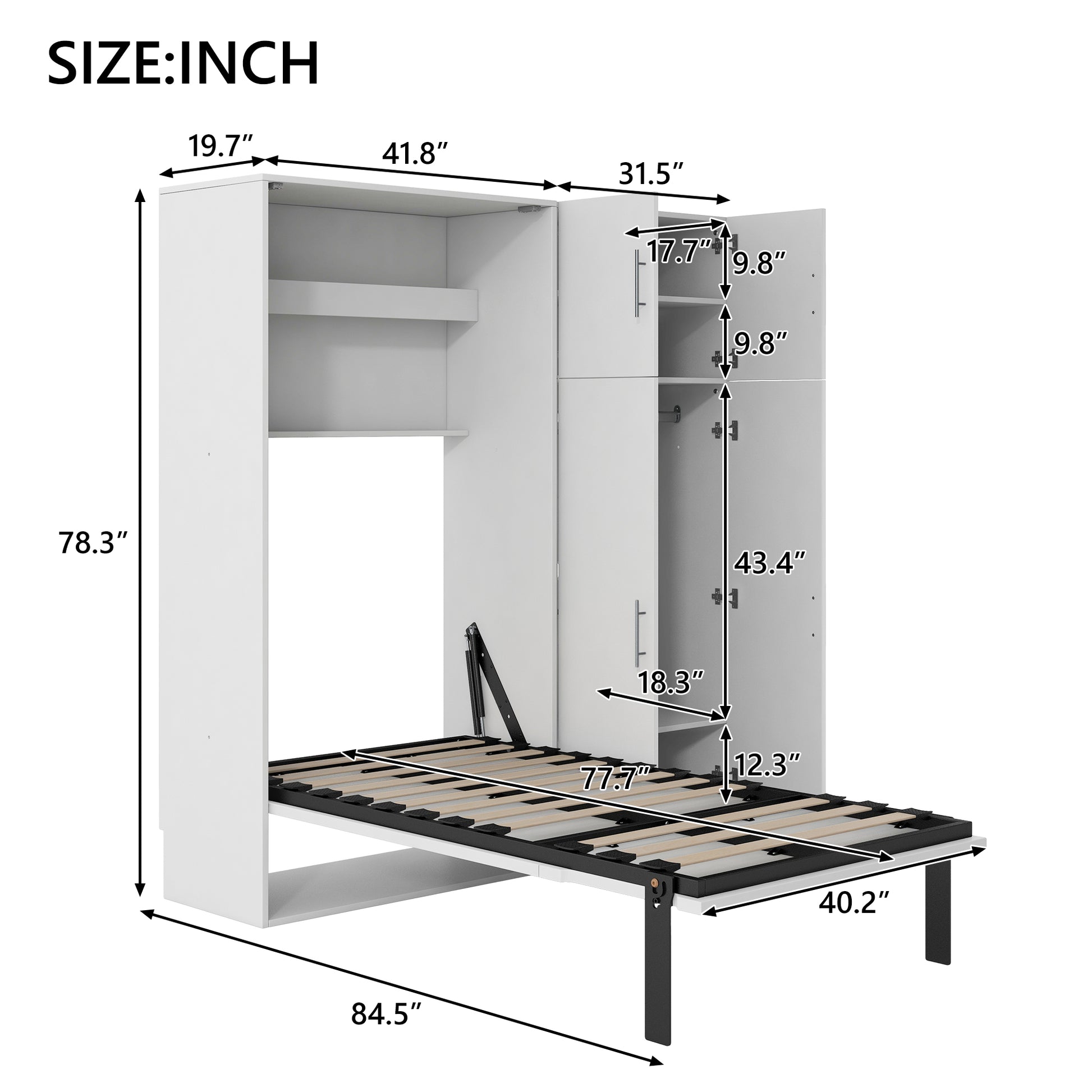 Twin Size Murphy Bed With Lockers And Wardrobes, White Box Spring Not Required Twin White Murphy Solid Wood Mdf