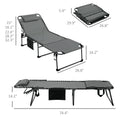 Outsunny Folding Chaise Lounge With 5 Level Reclining Back, Outdoor Tanning Chair With Reading Face Hole, Outdoor Lounge Chair With Side Pocket & Headrest For Beach, Yard, Patio, Gray Gray Steel