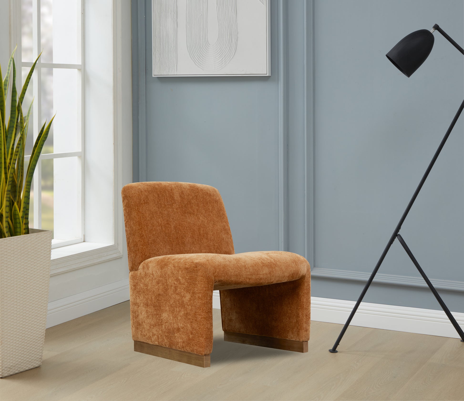Comfy Accent Chair, Upholstered Slipper Chair, Armless Chair With Wood Legs And Soft Fabric For Living Room, Bedroom, Orange Orange Foam Wood Fabric
