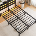 Full Size Metal Bed Frame With Wooden Headboard, Rgb Lights, Outlets & Charger, Storage Shelf, Noise Free, No Box Spring Needed Box Spring Not Required Full Black Metal Bedroom Bed Frame Metal & Wood