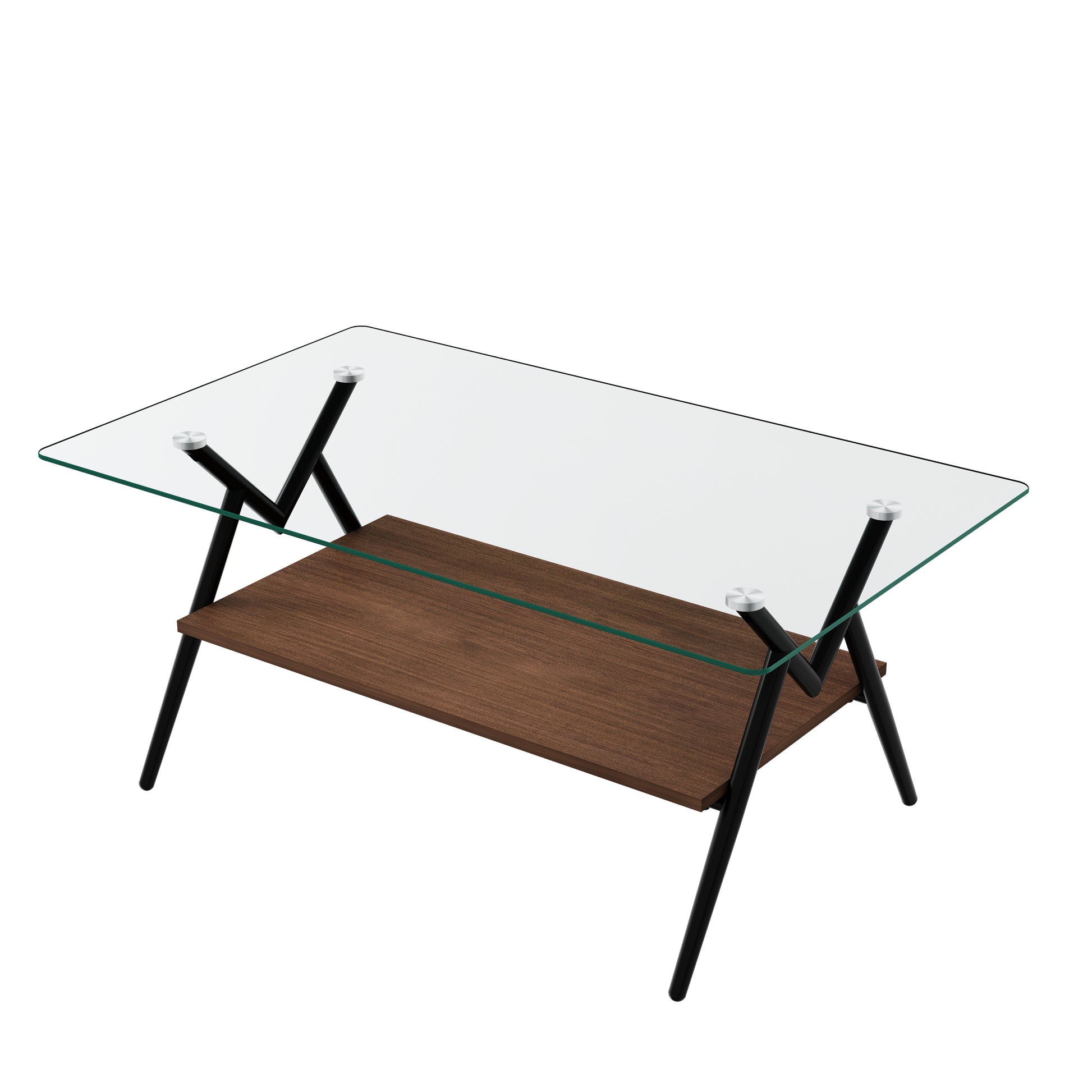 Rectangle Coffee Table With Tempered Glass Top And Black Metal Legs, Modern Table For Living Roomtransparent Glass Transparent Tempered Glass