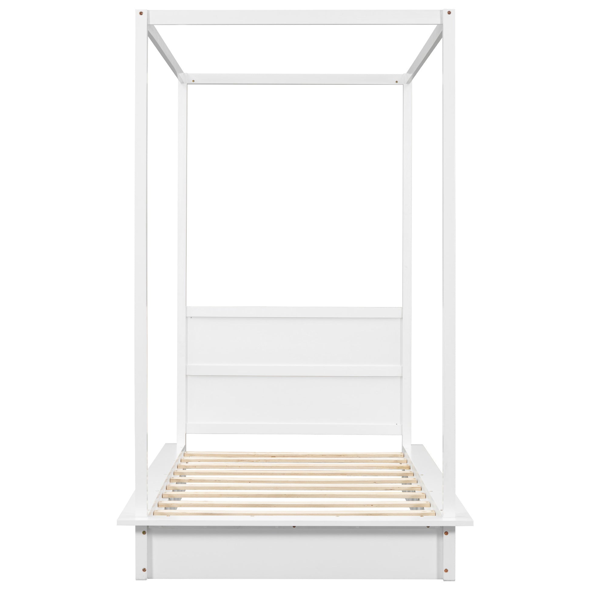 Twin Size Wood Led Canopy Bed, Canopy Platform Bed With Support Slats, No Box Spring Needed, White Twin White Plywood