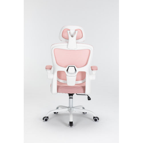 Ergonomic Mesh Office Chair With 3D Adjustable Lumbar Support, High Back Desk Chair With Flip Up Arms, Executive Computer Chair Home Office Task Swivel Rolling Chairs For Adults Cushion Metal Solid Pink Office Sponge Dry Clean Round Handle Office Chairs