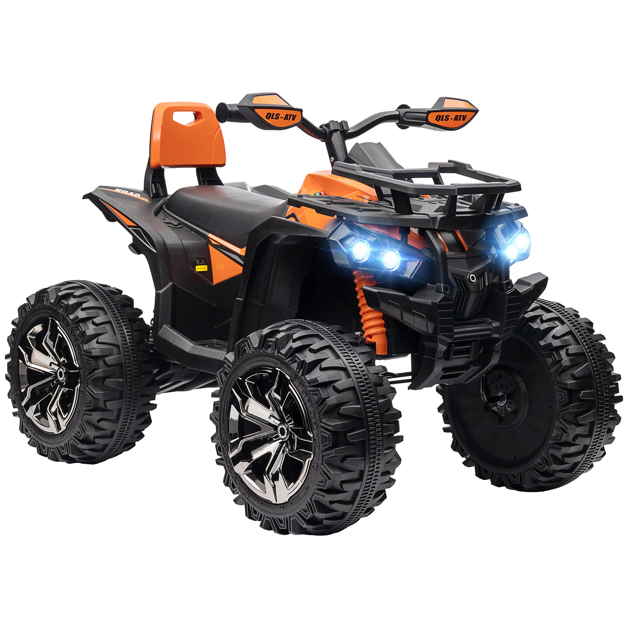 Aosom 12V Kids Ride On Four Wheeler Atv Toy Car With Music, Realistic Headlights, Wide Wheels, Rechargeable Battery Powered, For Boys And Girls, Orange Orange Plastic