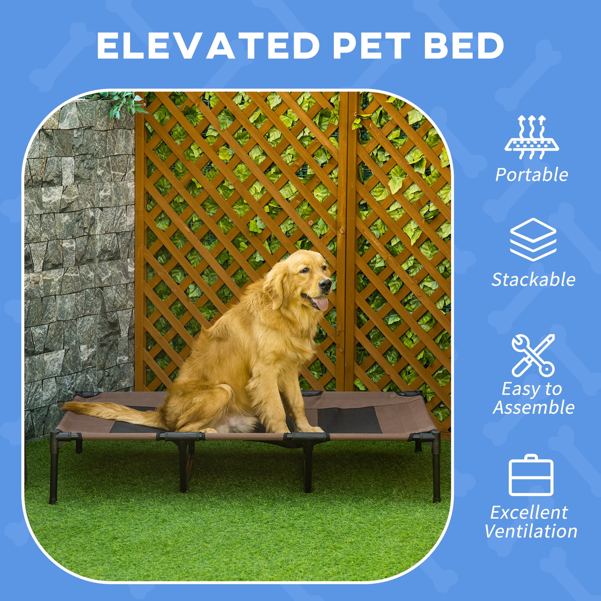 Pawhut 48" X 36" Elevateddog Bed Portable Pet Cot W Carry Bag Metal Framemesh Indoor And Outdoor Tan Tan Oxford Fabric