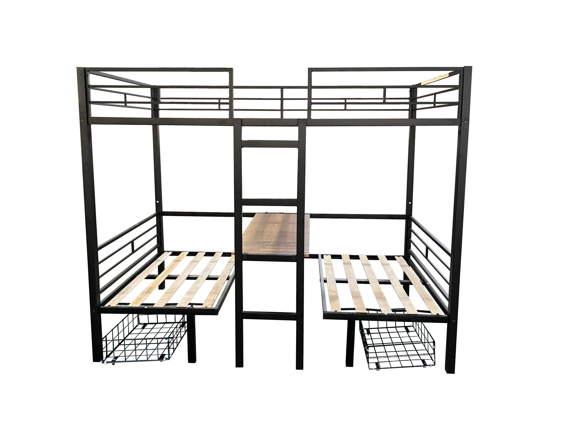 Twin Size Loft Bed With Table Sets Transformable To Twin Over Twin Bunk Twin Black Steel