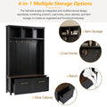 Versatile 4 In 1 Hall Tree With 6 Golden Hooks, Wood Grain Bench With Multiple Storage Space, Entryway Coat Rack With 2 Drawers For Living Room, Hallway, Black, 76.6''H Old Sku:N721S000034B Black