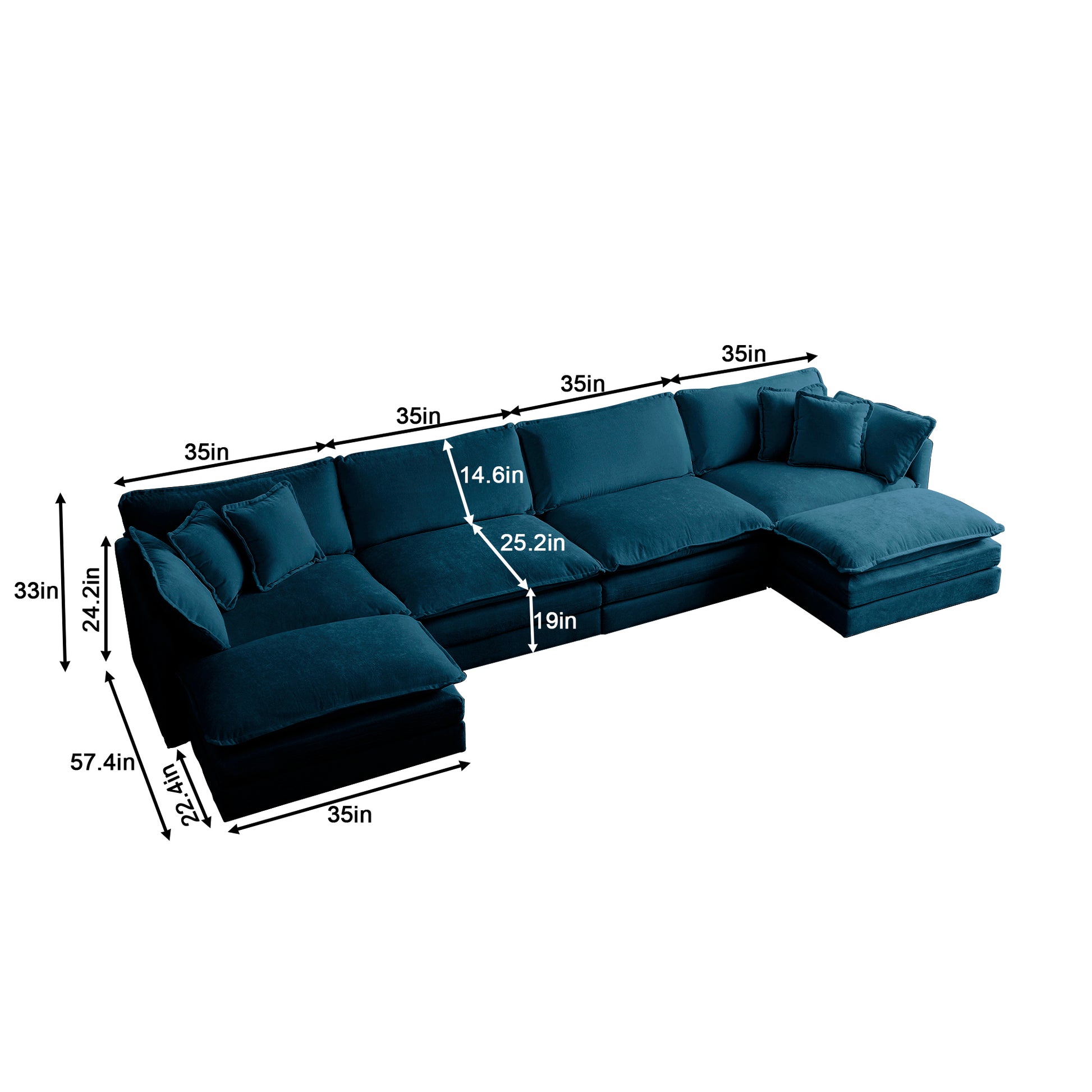 U Shaped Sectional Sofa W Reversible Footrest, 5 Seater Convertible Corner Couch With 2 Ottomans ,Modern Minimalist Soft Sofa & Couch For Living Roomblue Chenille Blue Chenille 3 Seat