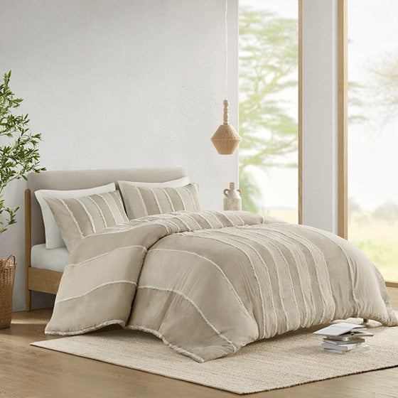 3 Piece Striped Cotton Duvet Cover Set Queen Multicolor Cotton