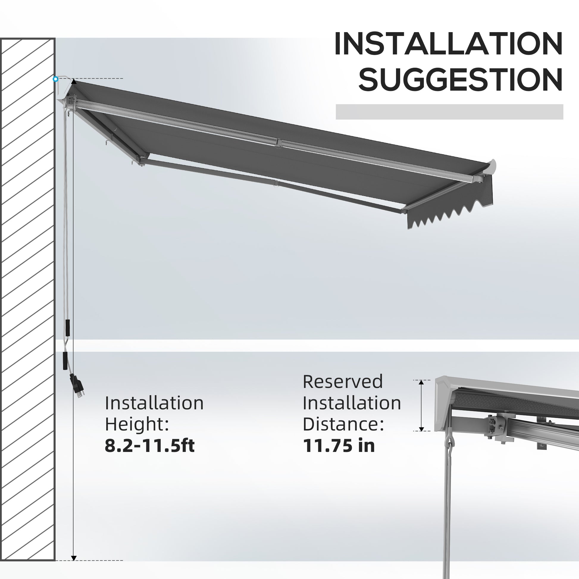 Outsunny 13' X 10' Electric Awning With Led Lights, Retractable Awning, Uv40 Sun Shade Shelter With Remote Controller And Crank Handle For Deck, Balcony, Yard, Dark Gray Dark Grey Aluminum