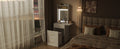 Small Vanity Desk With Mirror And Light, Dressing Table With Charging Station & Fold Up Panel For Small Space, Compact Makeup Vanity Set With Hidden Stool For Bedroom, White White Mdf,Tempered Glass