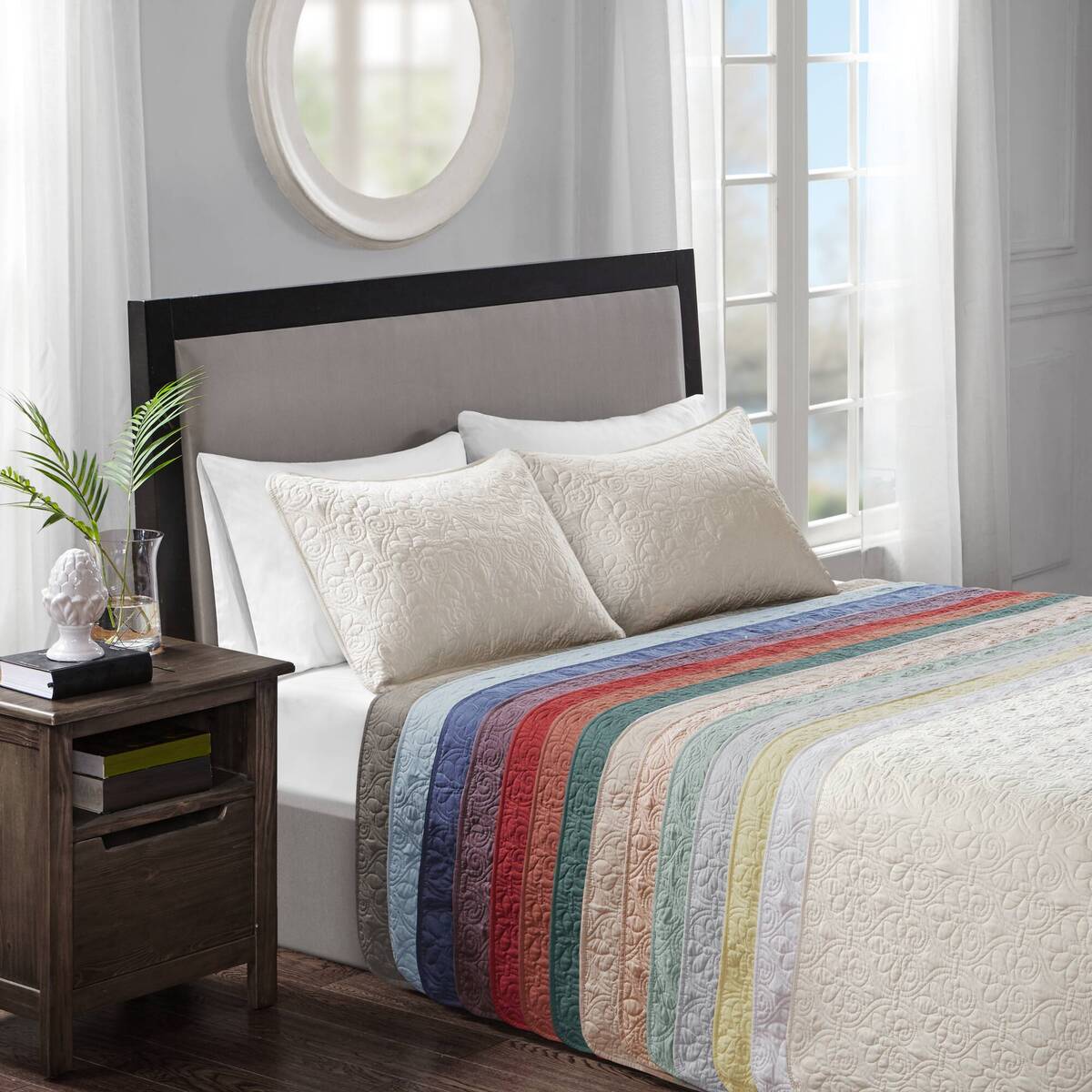 3 Piece Reversible Bedspread Set Balsam Green Queen Green Polyester