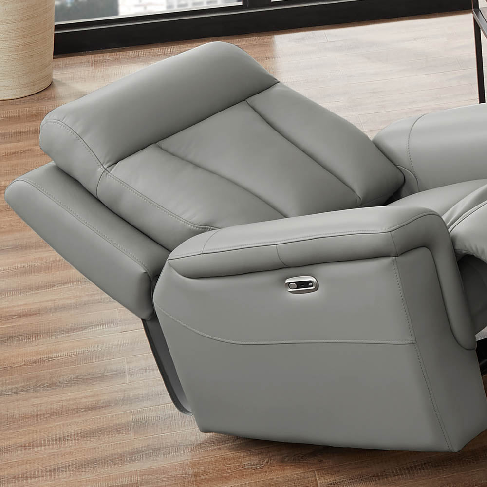 Rhapsody Power Zero Gravity Recliner Silver Grey Memory Foam Genuine Leather