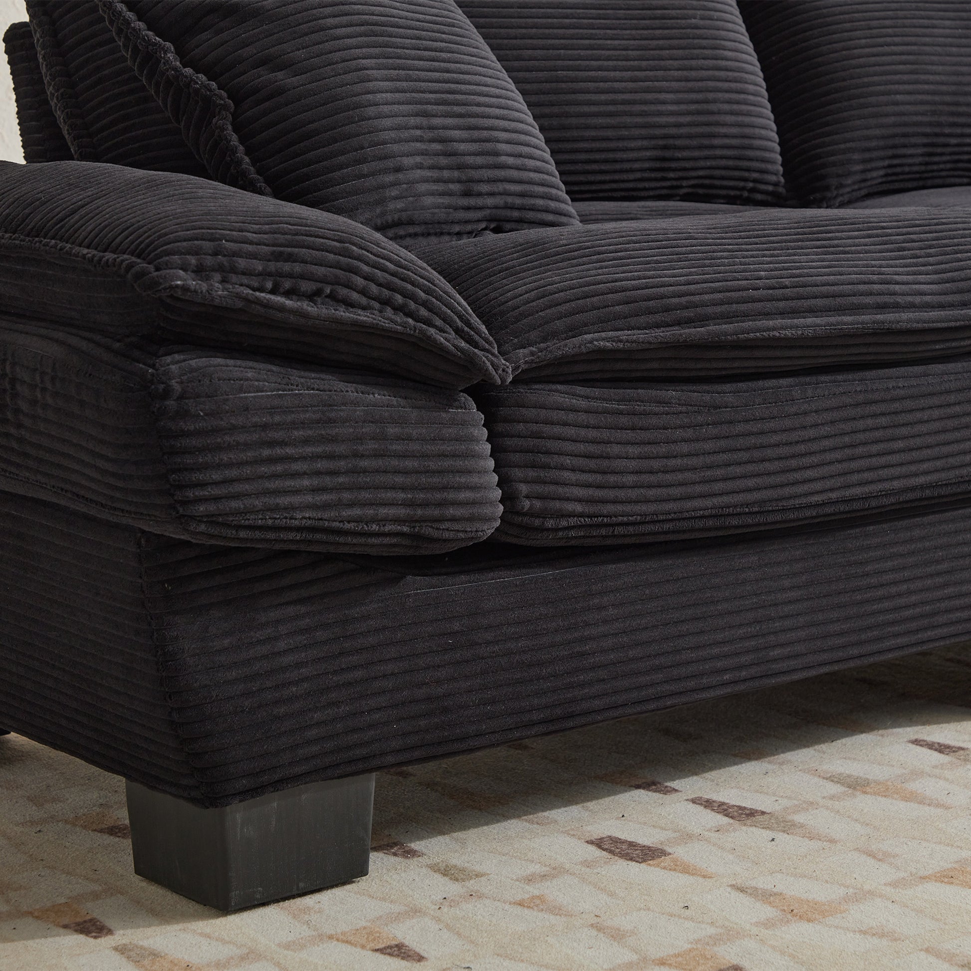 Corduroy Sofa Sleeper Couch Loveseat Sofa With Pillows Comfy Upholstered Deep Seat Sofa For Bedroom,Living Room,Apartment,Office,Dorm Black Corduroy Black Foam Upholstered 2 Seat