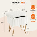 Vanity Stool Chair With Storage, Ottoman Faux Fur Soft Padded Makeup Footstools Seat With 4 Metal Legs Anti Slip Adjustable Feet Modern,White White Faux Fur