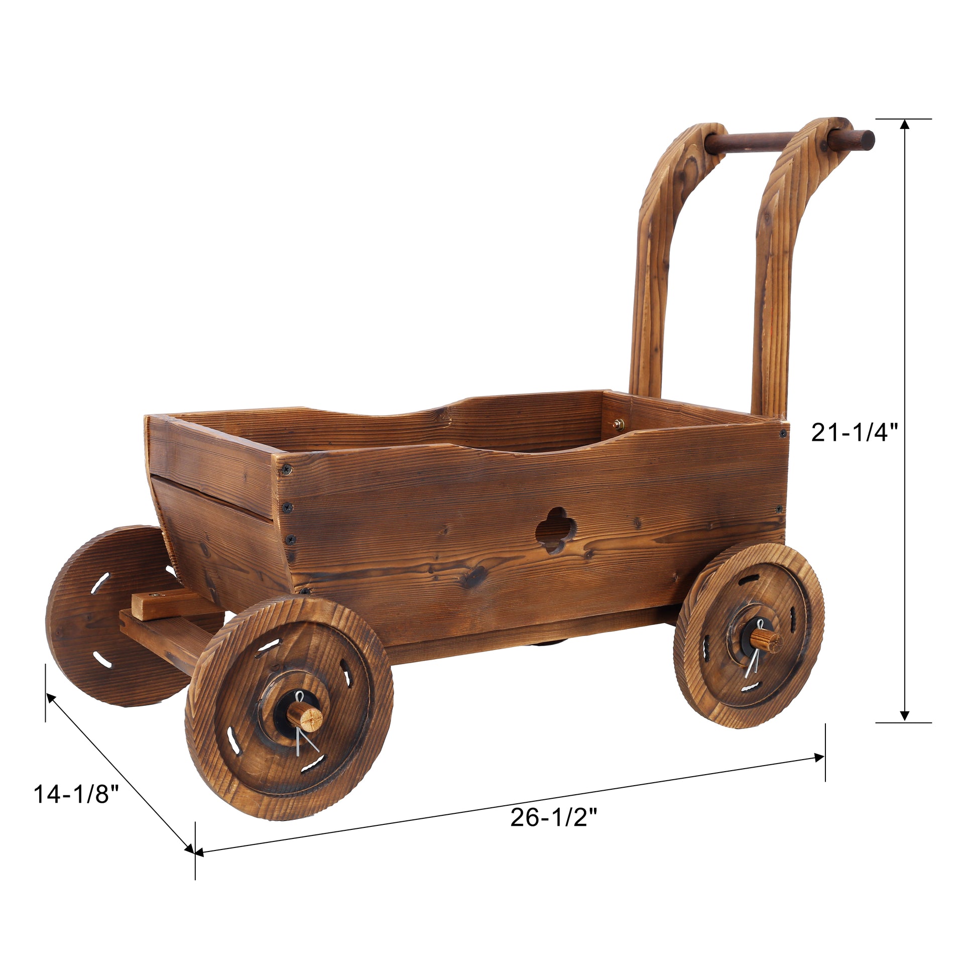 Wooden Wagon Planter Box, Mobile Garden Planter With 4 Wheels, Handle, Drain Hole, Decorative Flower Planter For Indoor & Outdoor Decor, Wooden Flower Cart For Patio, Garden, Balcony, Brown Brown