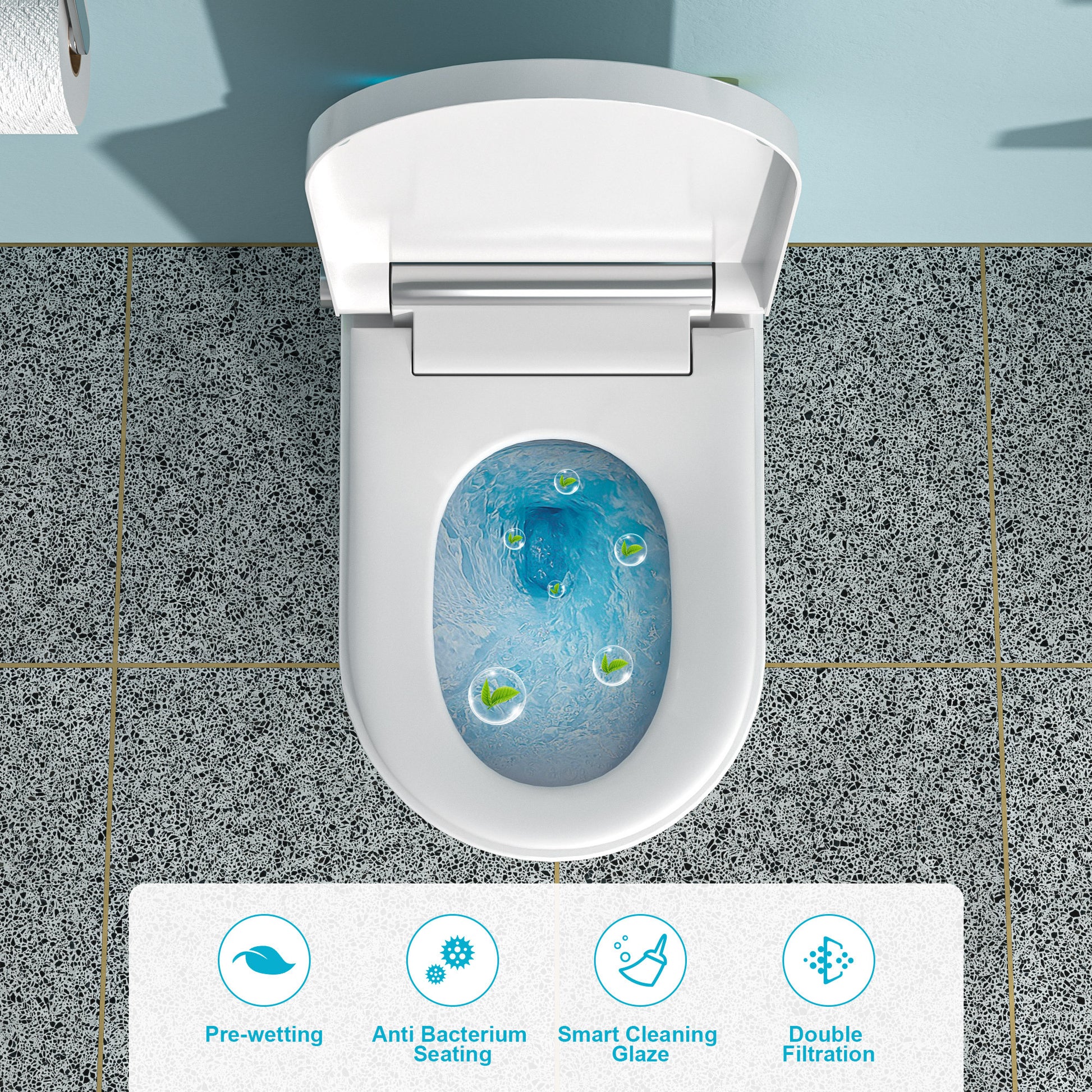 Smart Toilet With Bidet Built In, Auto Open & Close, Elongated Heated Seat, Foot Sensor Flush, Led Display, Warm Water Wash, Dryer, Night Light White Ceramic