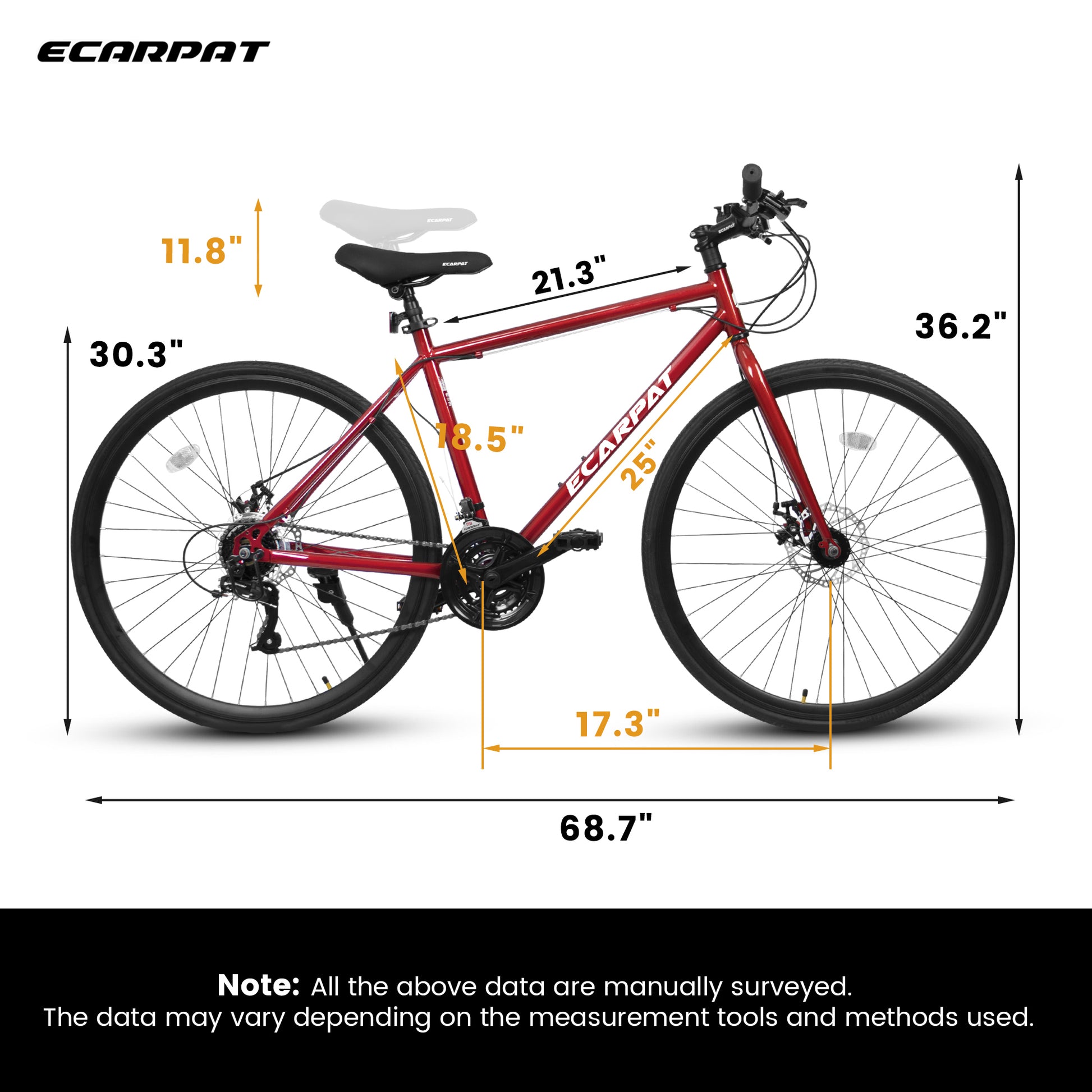 A27305 700C Ecarpat Road Bike, 21 Speed Disc Brakes,High Carbon Steel Frame Bike ,Racing Bike City Commuting Road Bicycle For Men Women Cycling Black Red Without Durable Garden & Outdoor Classic Multifunctional Polyurethane Foam Steel